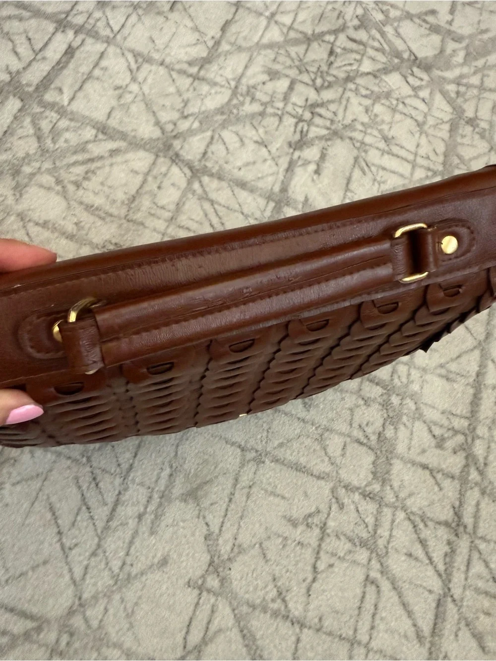 Vintage Woven Brown Leather Briefcase Satchel Bag Boho Dark Academia